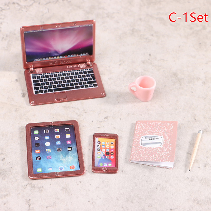 Tablet Accessories For Kids - 6/7Pcs/Set 1:12 Dollhouse Miniature Laptop Phone